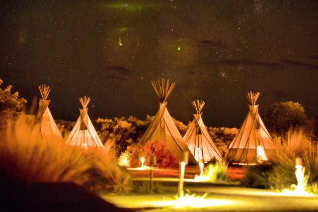 Image of glamping site at night