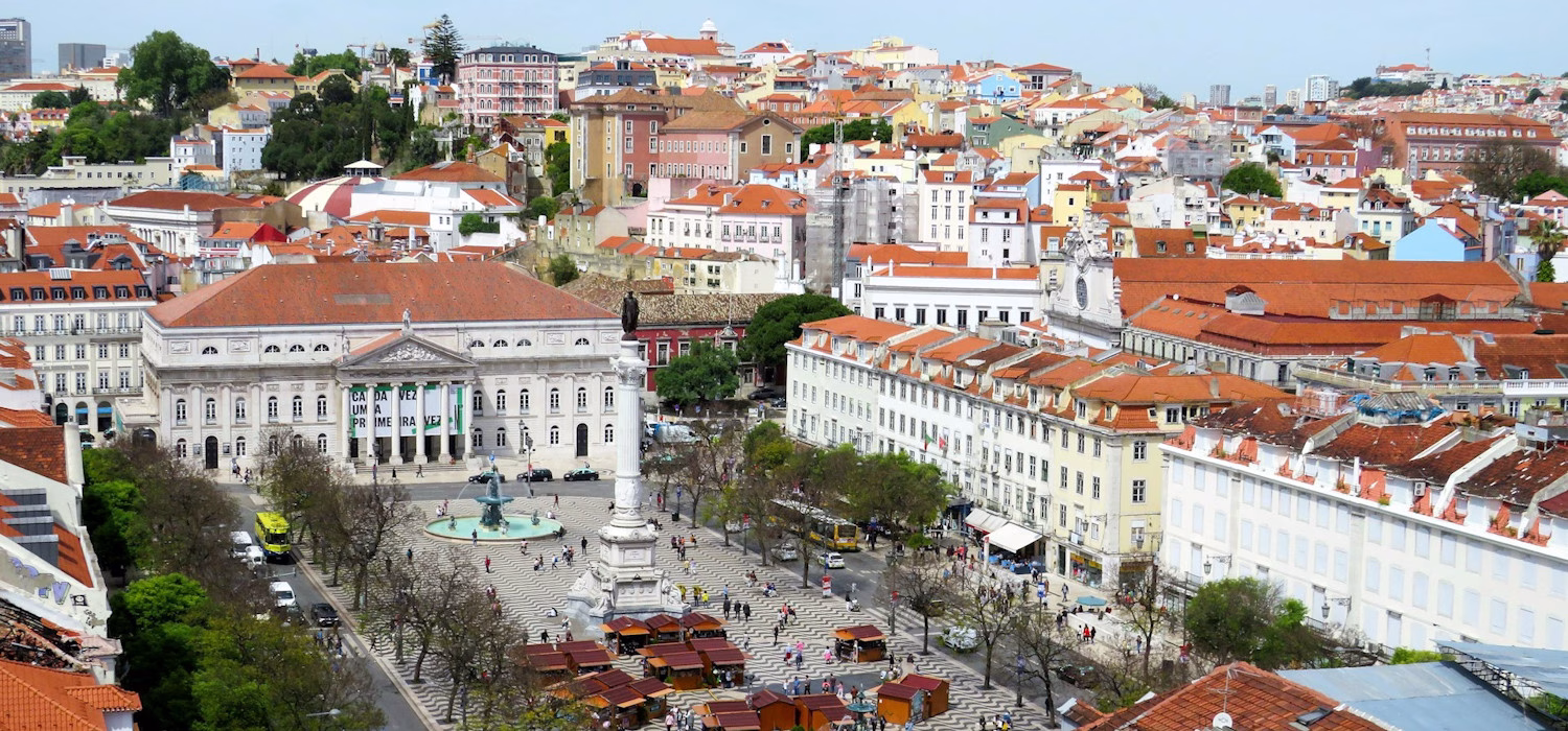 View looking down on Praça do Rossio, Lisbon