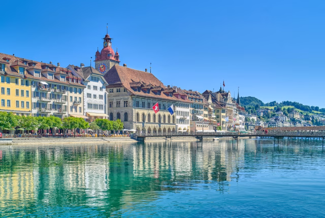 Image of beautiful buildings on the lakeside at Lucerne, Switzerland