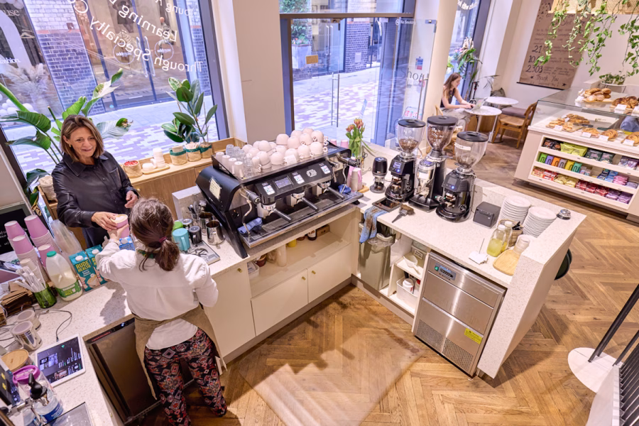 View of the interior of Fair Shot cafe in Covent Garden, London