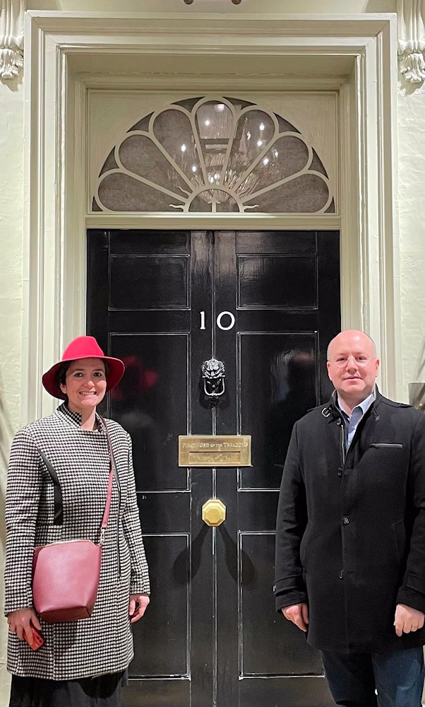 Bolcu and Armagan Yolcu pictured outside No.10 Downing Street