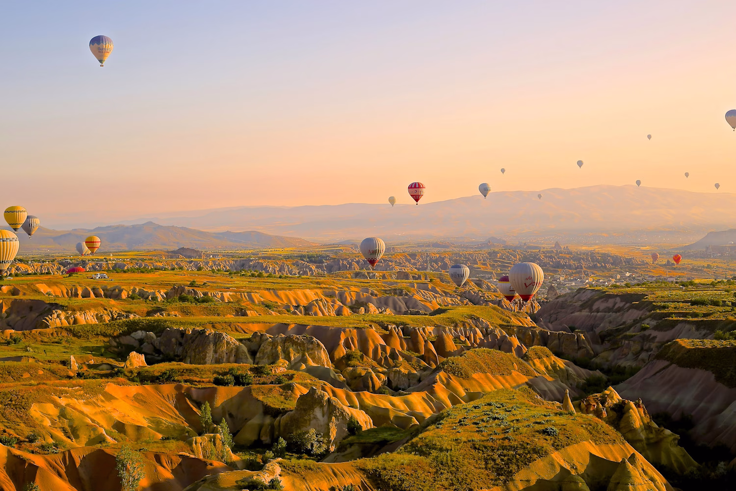 Image of hot air balloons floating above Cappadocia, Turkey