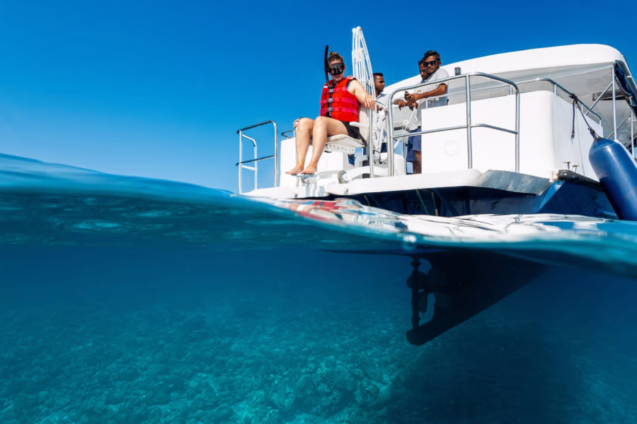 Image showing a dive boat with a lift to allow disabled scuba divers to enter and exit the water