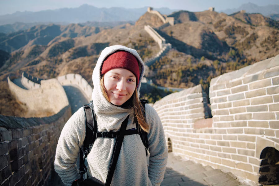 Image of Kendra Tombolato enjoying walking along the Great Wall