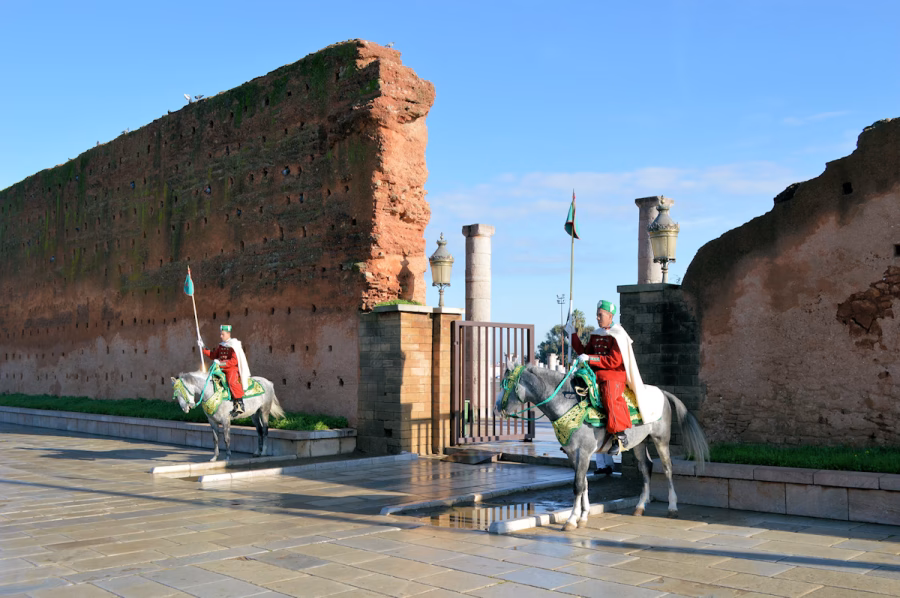 Image shows guards outside the Royal Palace in Fes